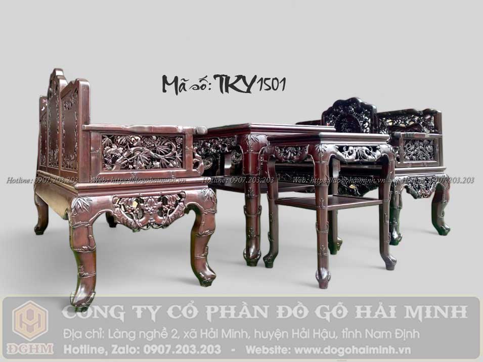 bộ ghế trường kỷ đục trúc nho