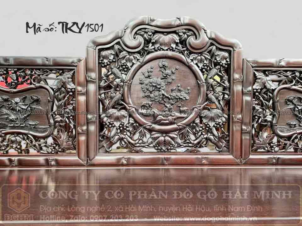 trường kỷ gỗ gụ đục trúc nho