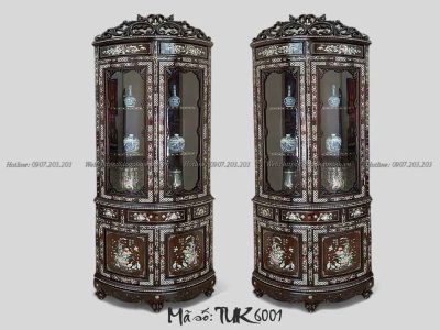 Tủ góc cánh cong khảm ốc