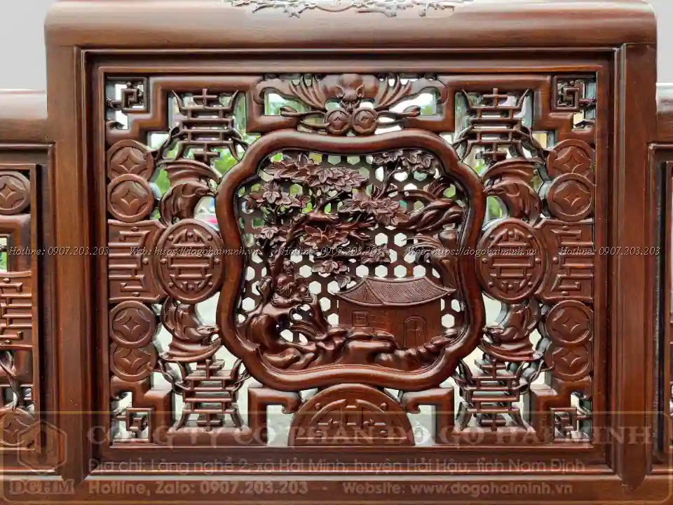 mẫu ghế trường kỷ tam sơn đục tích tứ dân