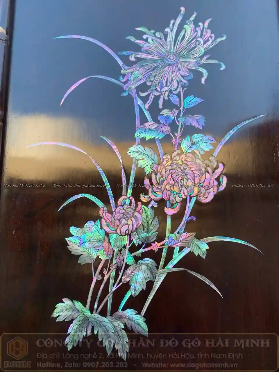 tranh hoa cúc khảm ốc