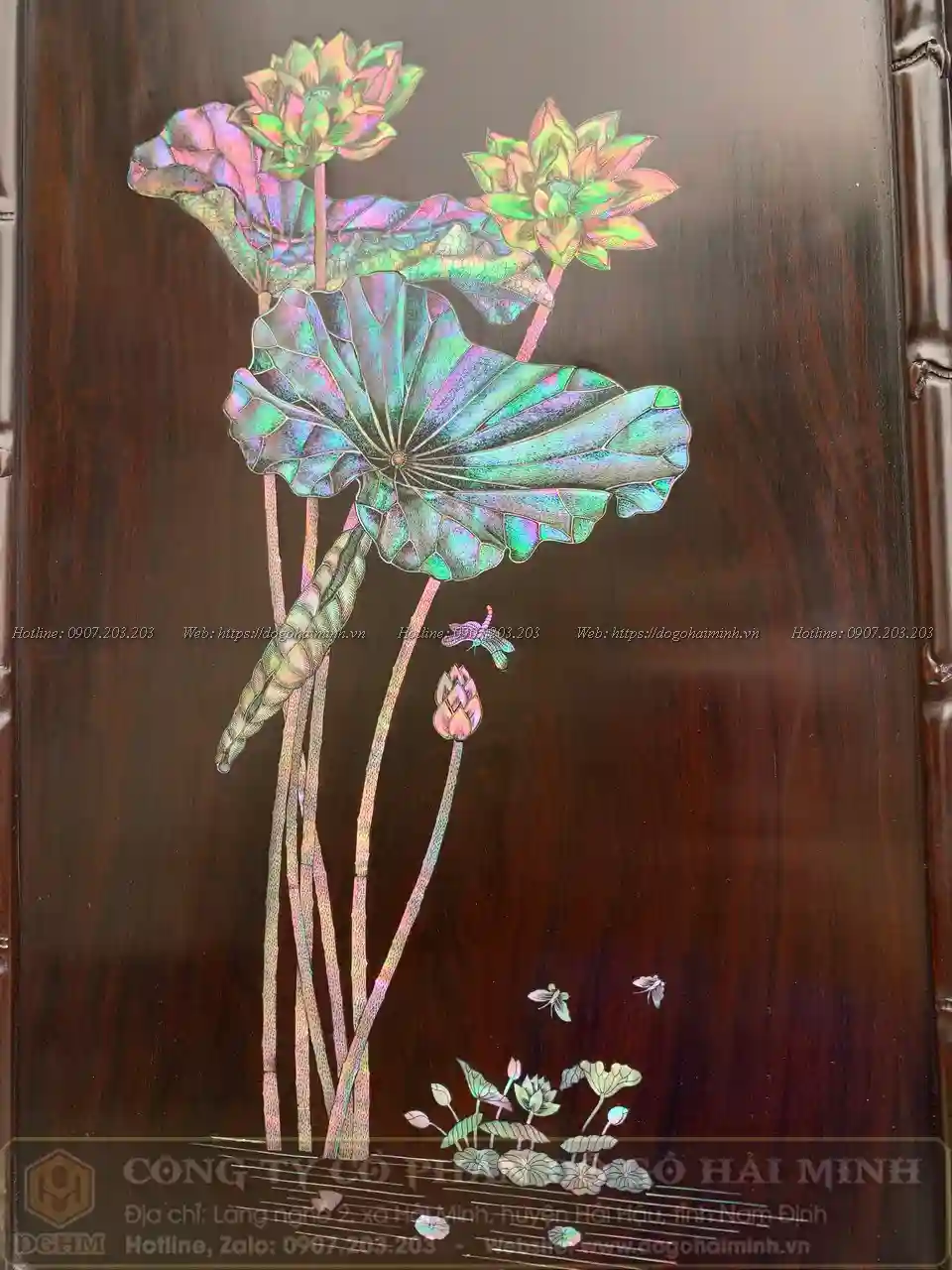 tranh hoa sen khảm ốc