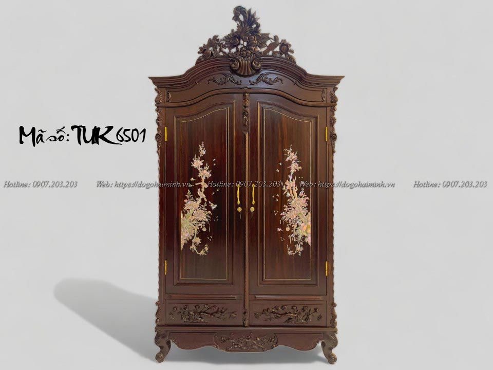 tủ áo hoa hồng 2 cánh cẩn ốc