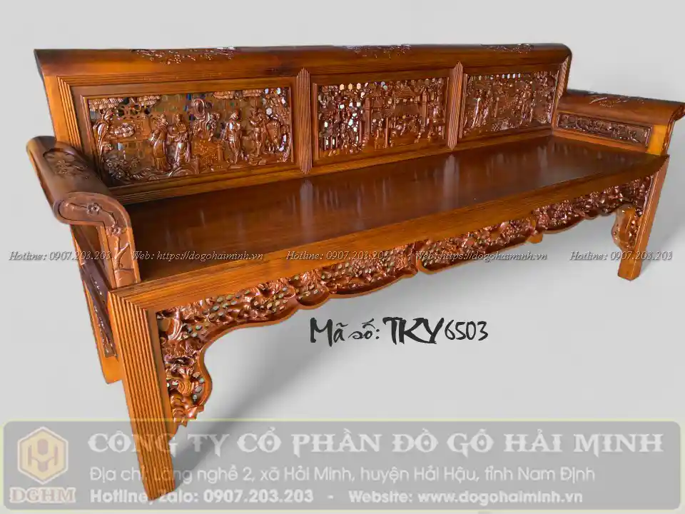 ghế trường kỷ tổ ong đục tích tam quốc