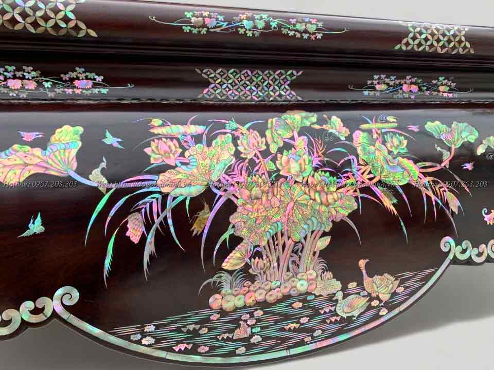 sập vén khảm ốc sen vịt tứ diện gỗ gụ