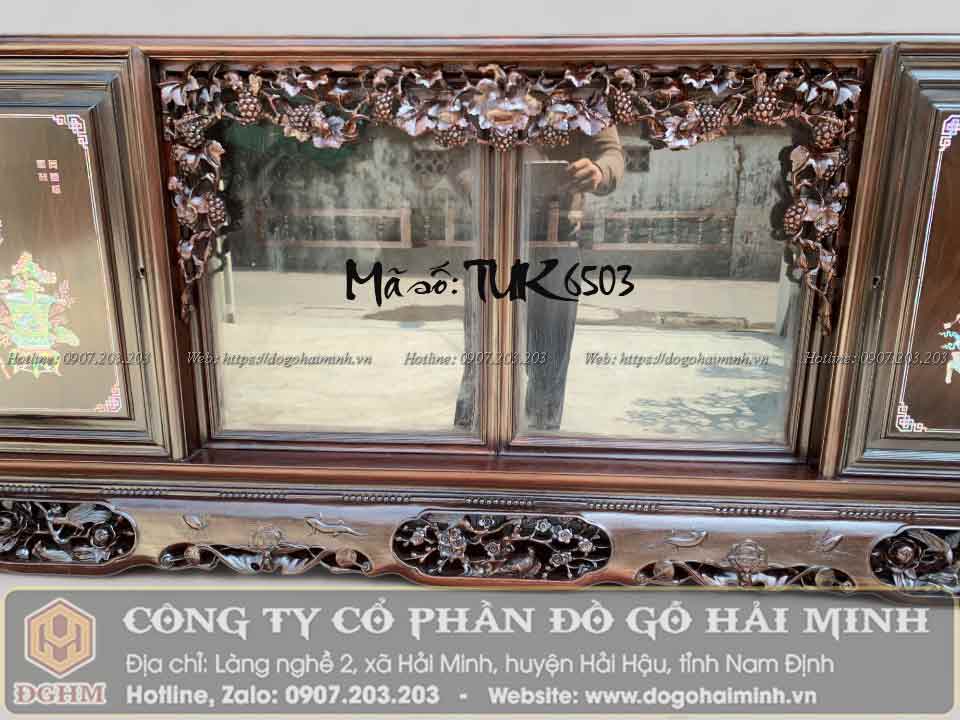 tủ chè cánh phẳng khảm đông bích gỗ gụ ta