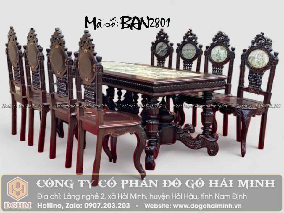 Bộ bàn ghế ăn 8 ghế mẫu cù lá