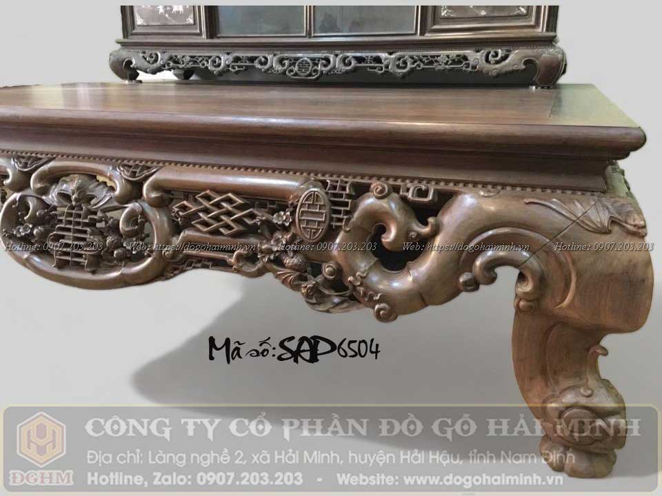 sập ngũ phúc đục trám mai cài thọ gỗ gụ