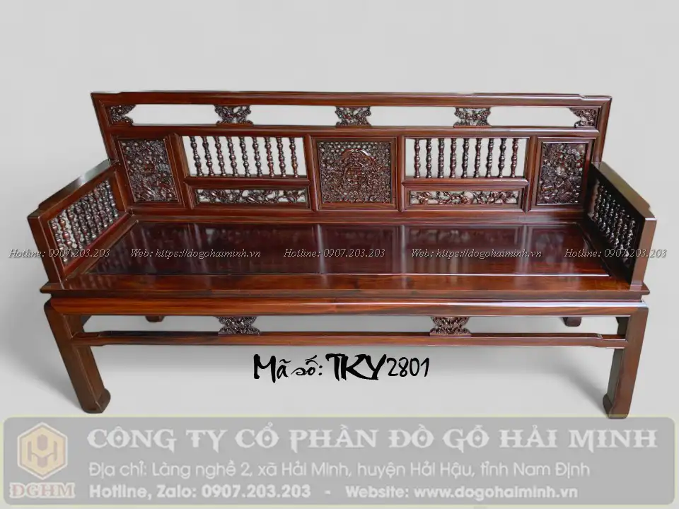 trường kỷ gỗ gụ song tiện