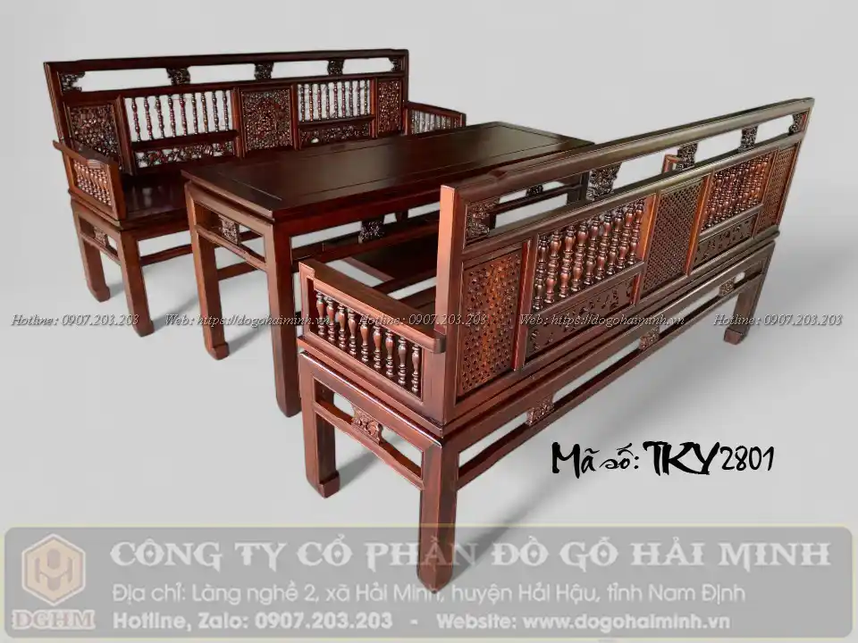 trường kỷ song tiện gỗ gụ