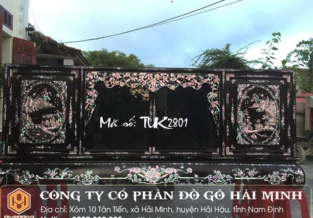 Tủ kinh khảm ốc liên chi gỗ gụ