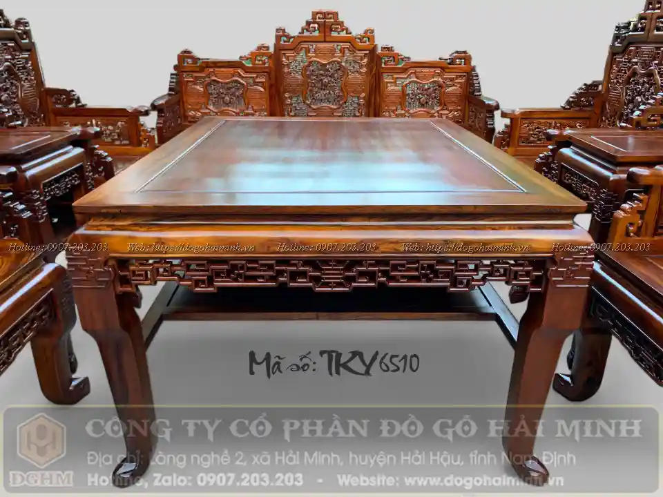 bàn ghế trường kỷ ngũ sư 8 món gỗ gụ ta