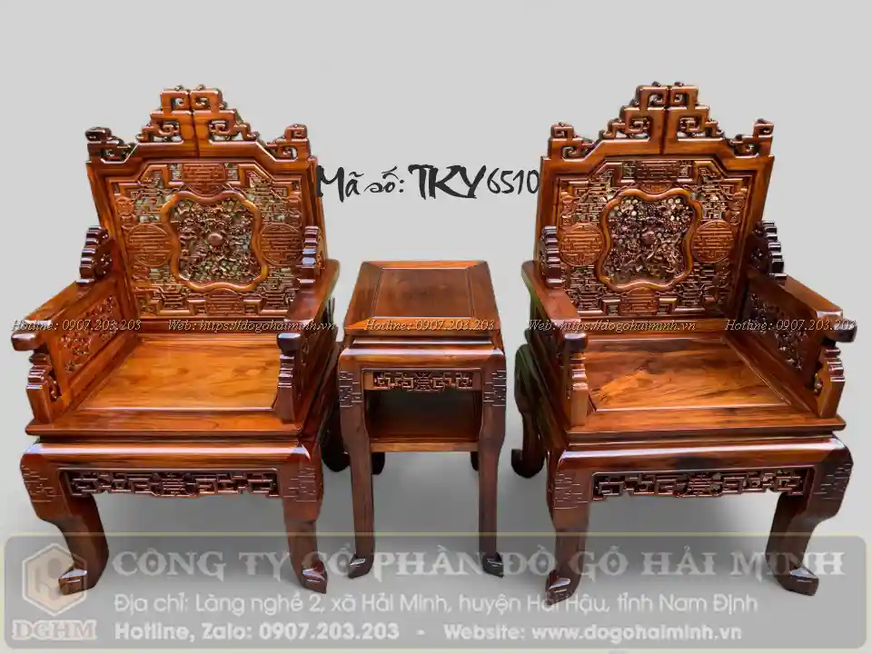 ghế trường kỷ ngũ sư gỗ gụ ta 8 món