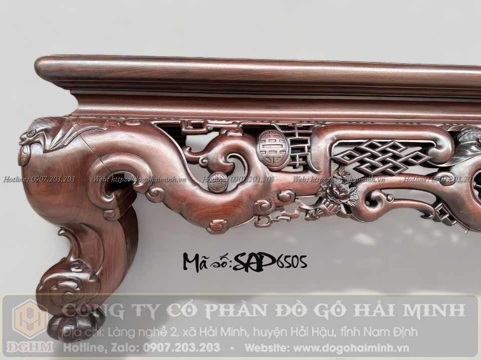 sập chân quỳ đục ngũ phúc lối cổ gỗ gụ