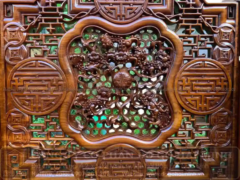 trường kỷ gỗ gụ ta đục ngũ sư vờn cầu