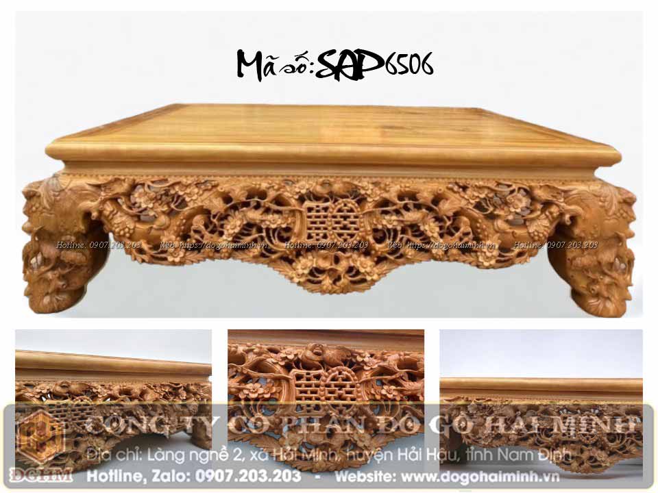 sập gỗ đục mai điểu 1m8x2m2 đục tay