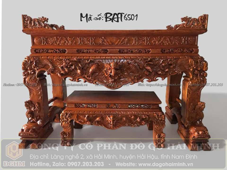 sập thờ đục tứ linh 2m17 gỗ hương đá