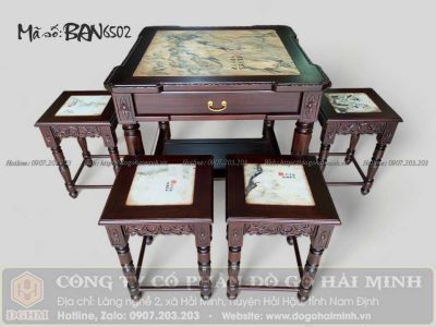 bộ bàn 4 ghế đôn vuông mặt đá tự nhiên