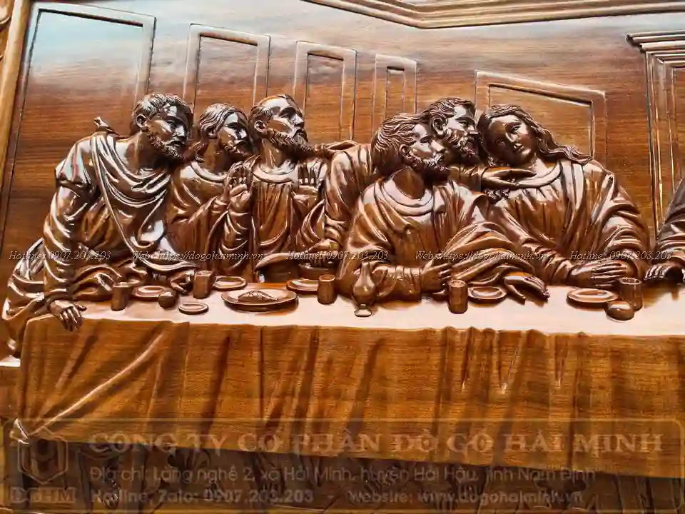 tranh đục bữa ăn tối cuối cùng gỗ gụ nhiên