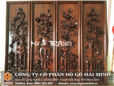 Tranh tứ bình gỗ gụ TRA2807