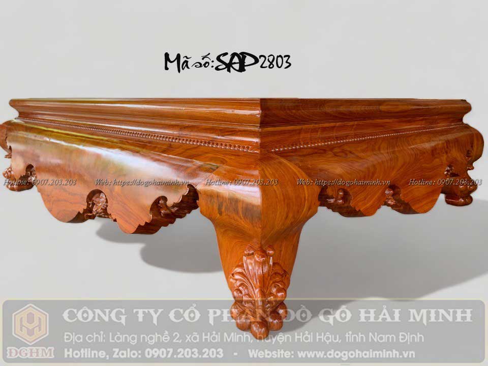 sập chân quỳ trơn vén gỗ hương đá