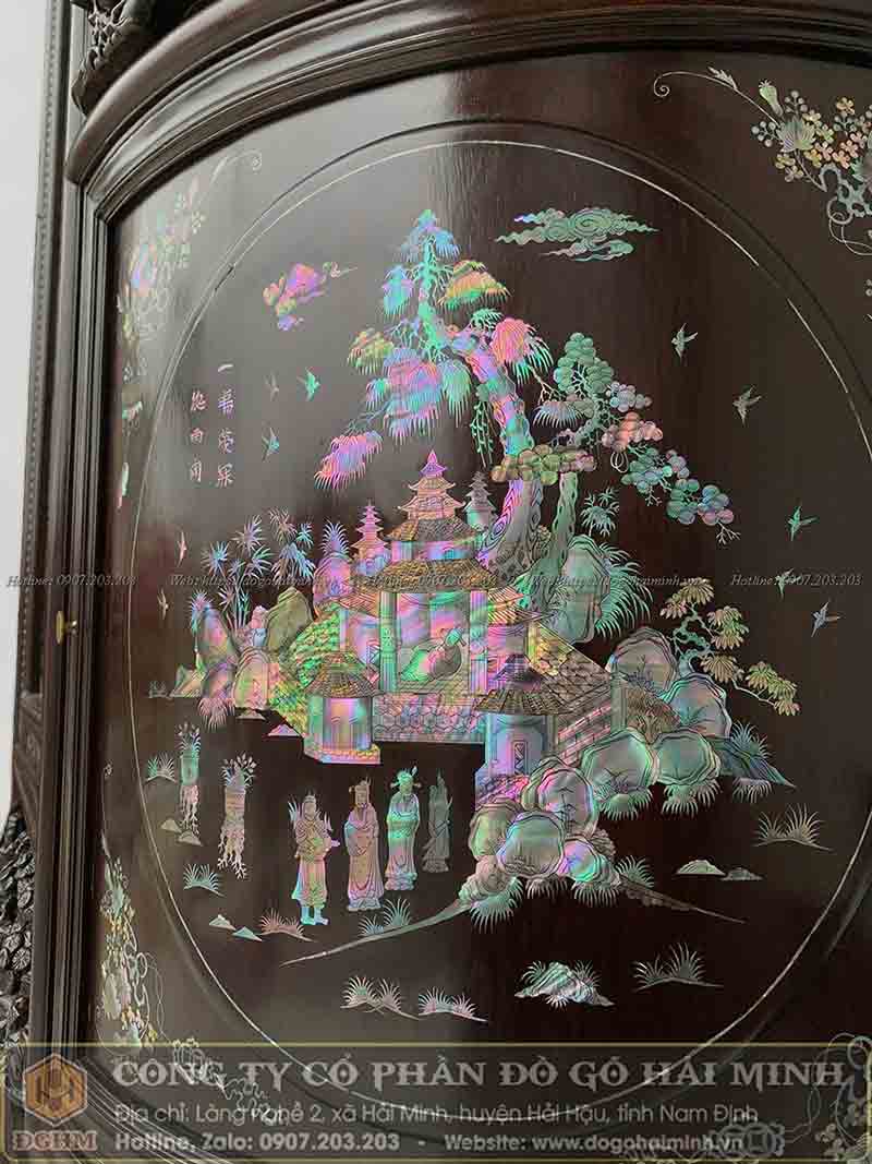 tủ chùa cánh cong cánh khảm tích văn vương cầu hiền