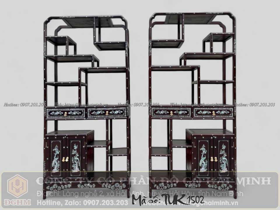 tủ bày đồ gỗ gụ mẫu cổ khảm ốc