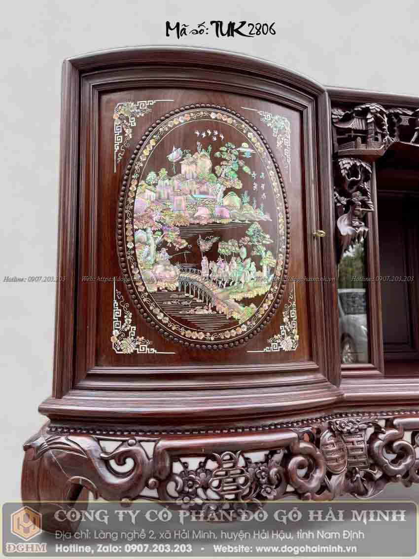 tủ chè cánh cong khảm ốc giá rẻ gỗ gụ