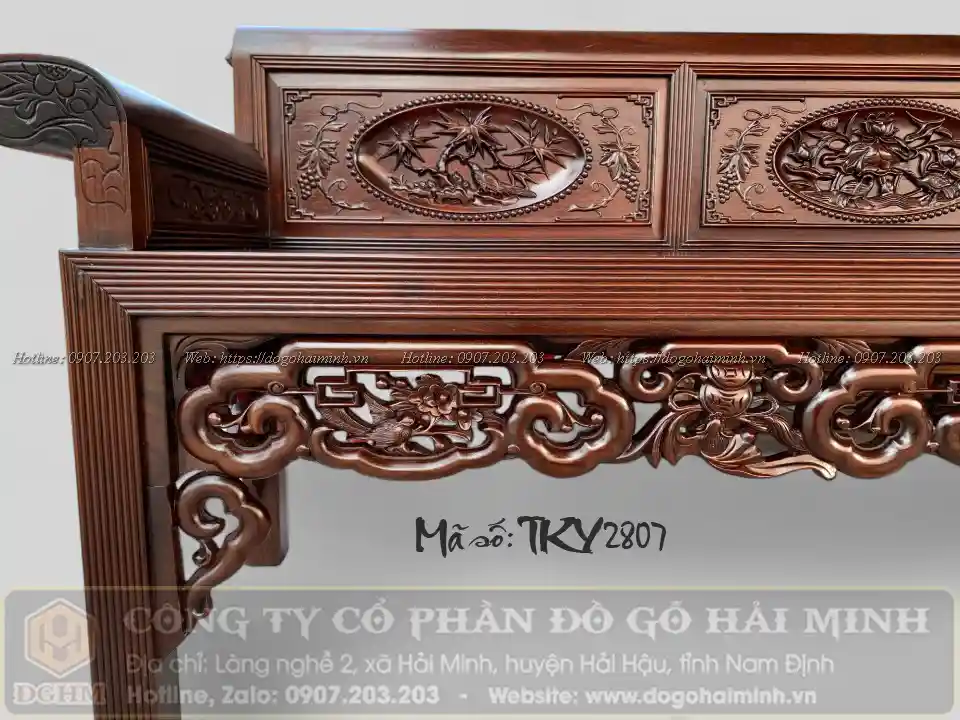 ghế trường kỷ đục sen vịt tứ quý vai cuốn