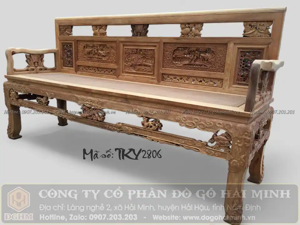 ghế trường kỷ mẫu huế đục tích đồng quê