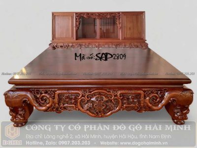 sập gỗ gụ đục ngũ phúc 1m6x2m