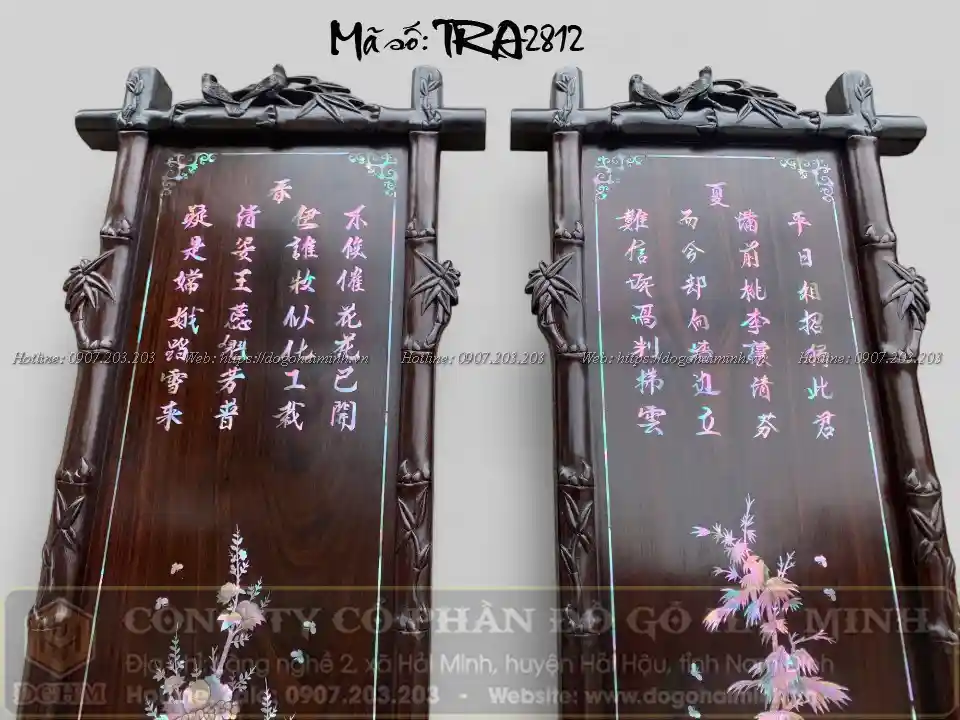 tranh tứ quý khảm ốc đỏ gỗ gụ ta