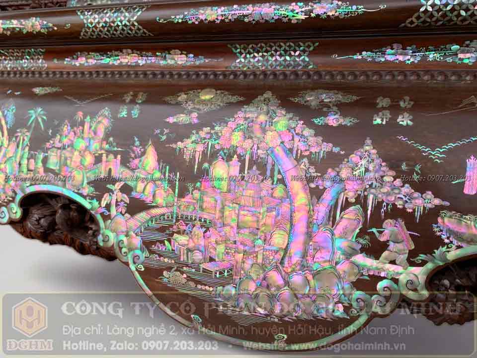 sập chân quỳ khảm ốc tích tứ dân ốc đỏ đẹp