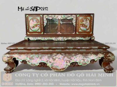 sập gỗ gụ cẩn tích tứ dân ốc đỏ rực