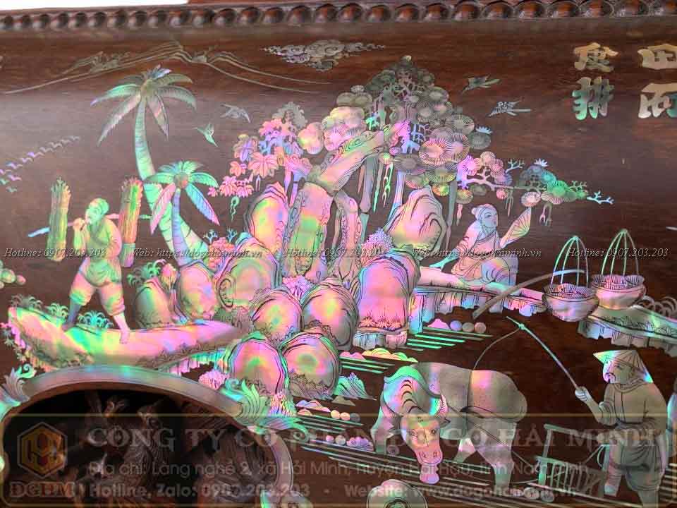 sập khảm ốc tích tứ dân ốc đỏ gỗ gụ