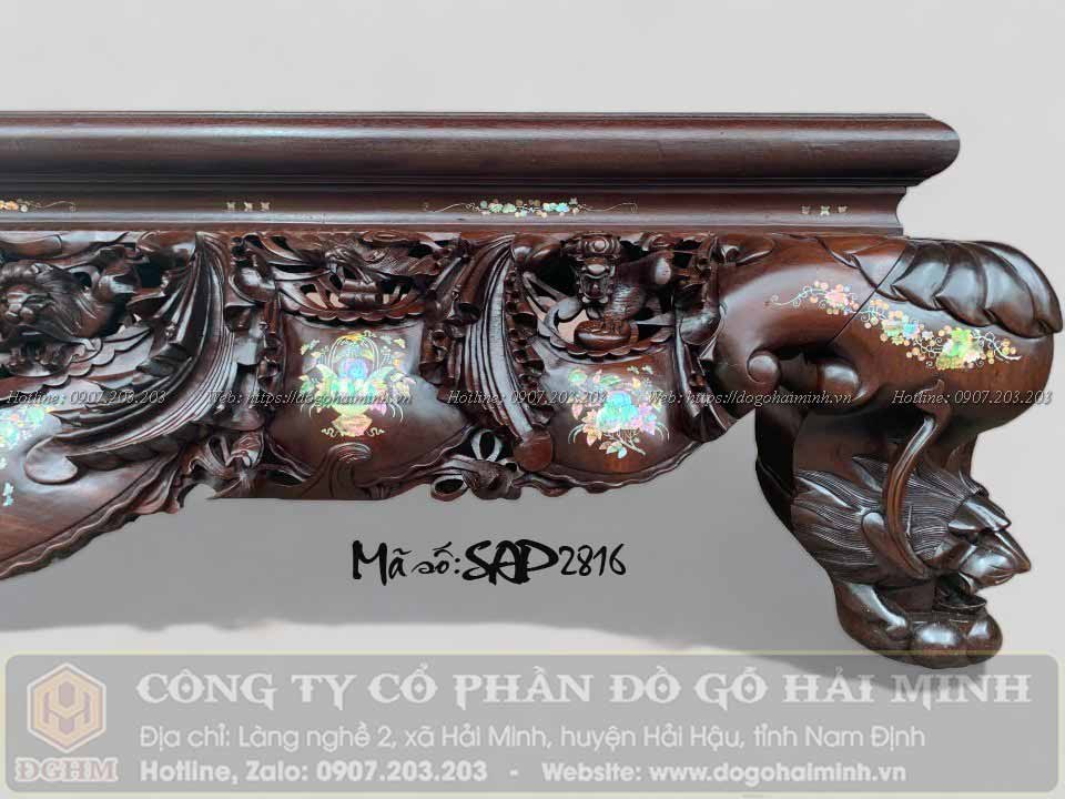 sập chân quỳ đục sư tử gỗ gụ