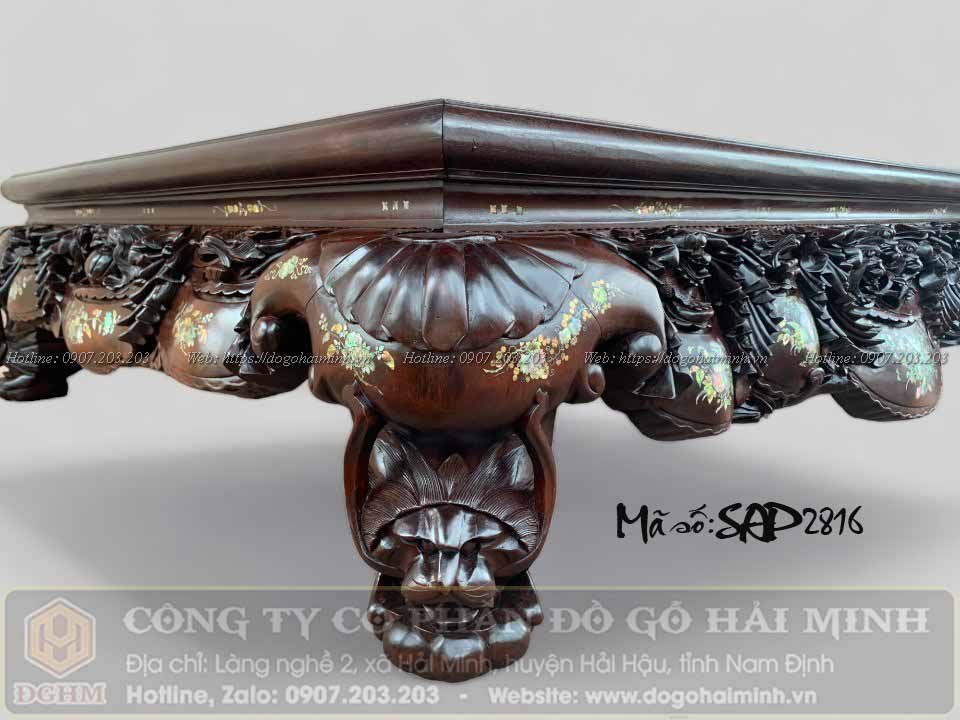 sập đục sư tử vờn cầu gỗ gụ