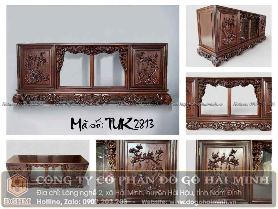tủ chè cánh đục tứ quý gỗ gụ