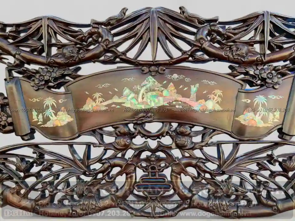 mẫu ghế trường kỷ đục trúc khảm ốc