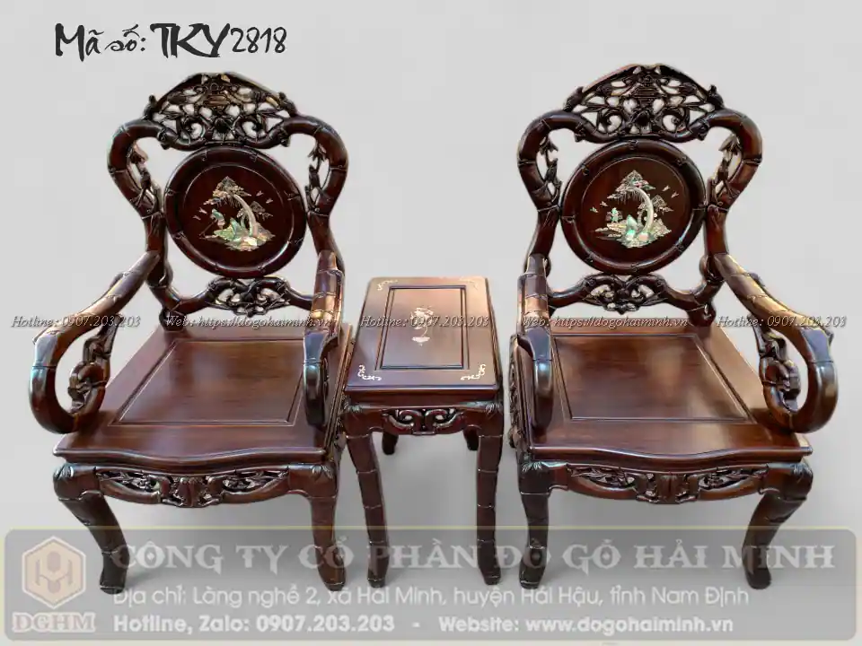 trường kỷ trúc gỗ gụ khảm ốc