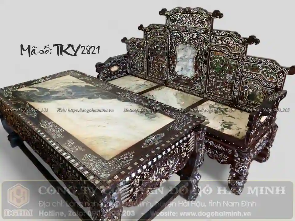 trường kỷ ngũ sơn đại cẩn ốc gỗ gụ