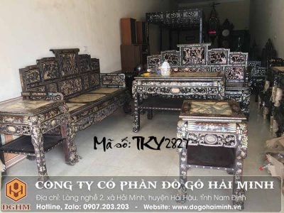 trường kỷ ngũ sơn gỗ cẩm khảm liên chi