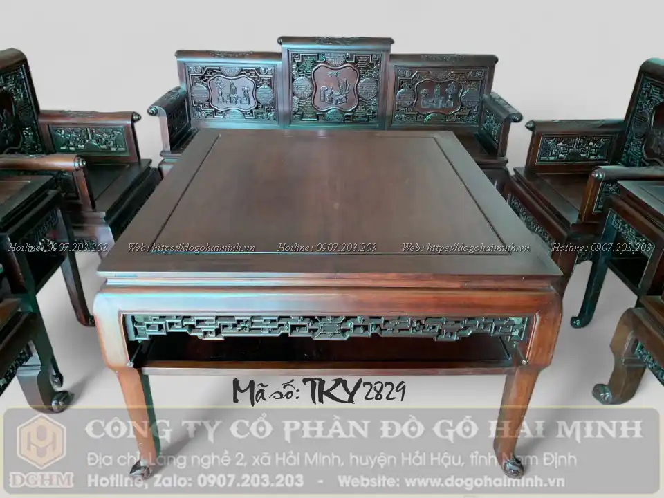 bàn ghế trường kỷ vai cuốn đục cổ đồ