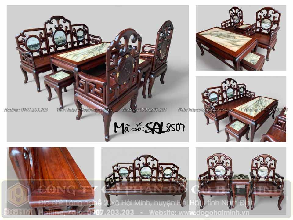 bộ bàn ghế móc mỏ 6 món gỗ gụ