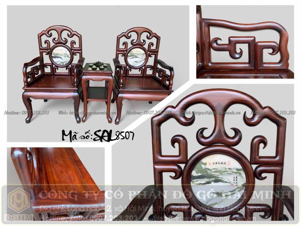 ghế móc mỏ mộng thủng gỗ gụ mặt đá tự nhiên