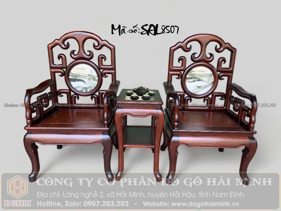 Ghế móc mỏ ô đá tròn dùng làm bộ bàn trà 2 ghế