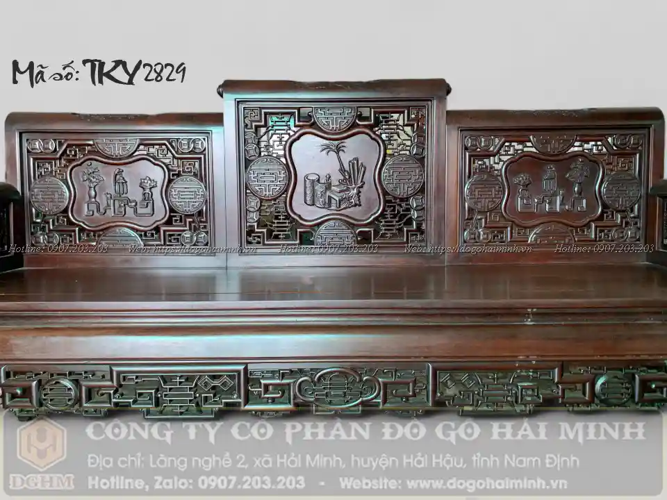 ghế trường kỷ tam son vai cuốn đục cổ đồ