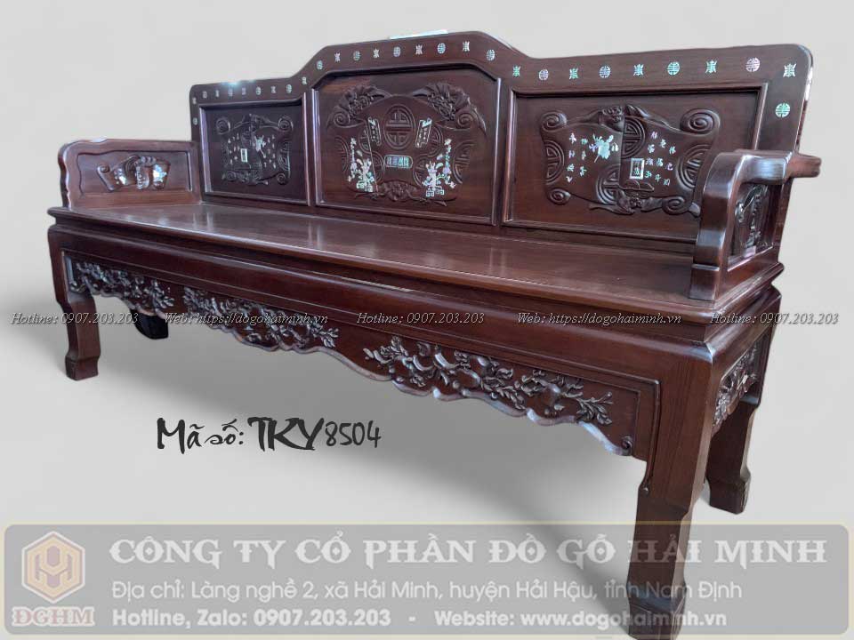 ghế trường kỷ tam sơn đục cuốn thư cẩn ốc