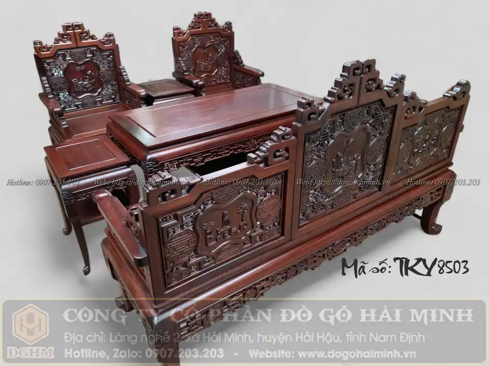 trường kỷ đục cổ đồ 6 món gỗ gụ