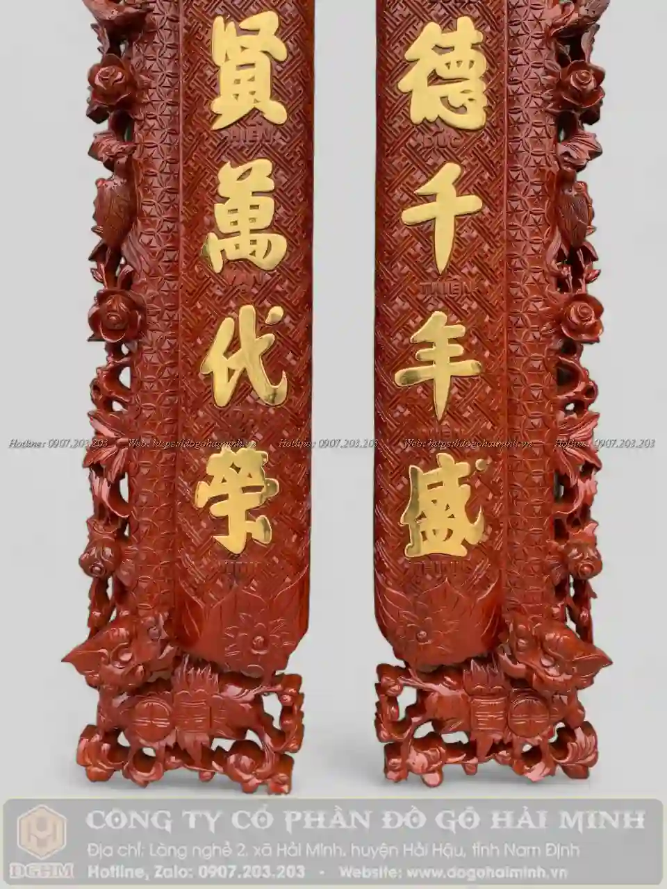 câu đối mai hoá rồng gỗ gụ